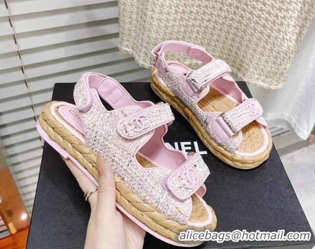 Low Cost Chanel Tweed Strap Sandals G38945 Light Pink 042174