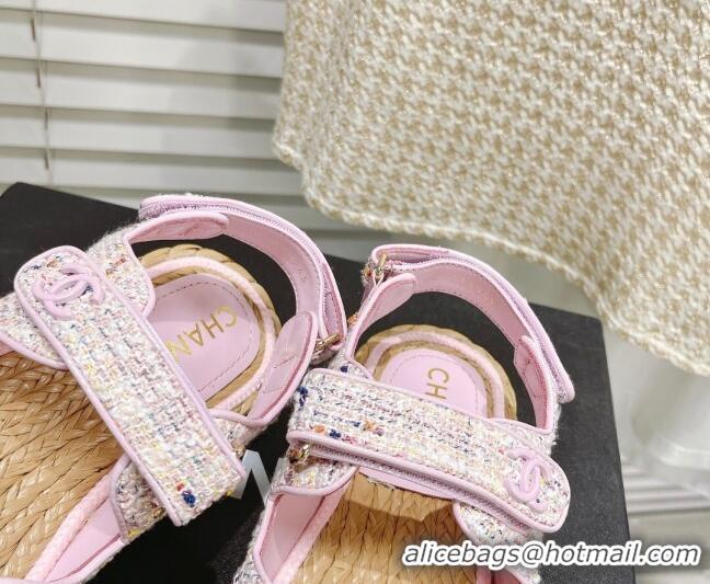 Low Cost Chanel Tweed Strap Sandals G38945 Light Pink 042174