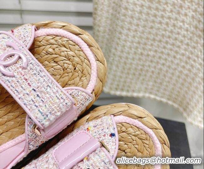 Low Cost Chanel Tweed Strap Sandals G38945 Light Pink 042174