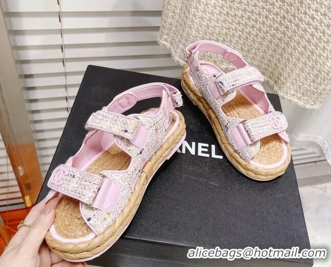 Low Cost Chanel Tweed Strap Sandals G38945 Light Pink 042174