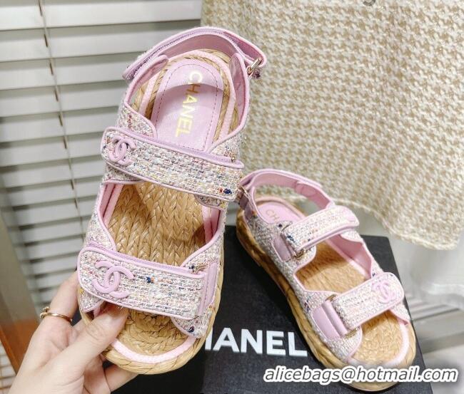 Low Cost Chanel Tweed Strap Sandals G38945 Light Pink 042174