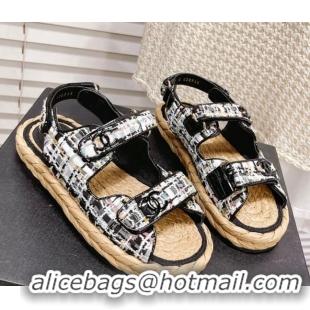 Low Price Chanel Tweed Strap Sandals G38945 Black/White/Multicolor 042175