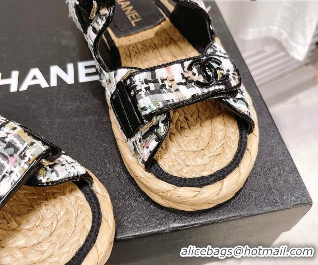 Low Price Chanel Tweed Strap Sandals G38945 Black/White/Multicolor 042175