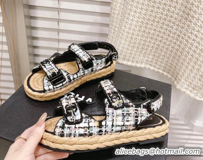 Low Price Chanel Tweed Strap Sandals G38945 Black/White/Multicolor 042175