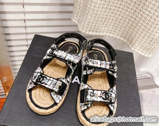 Low Price Chanel Tweed Strap Sandals G38945 Black/White/Multicolor 042175