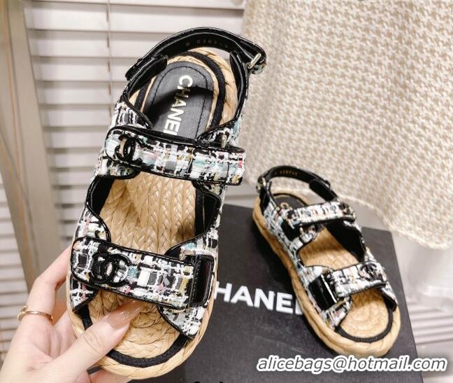 Low Price Chanel Tweed Strap Sandals G38945 Black/White/Multicolor 042175