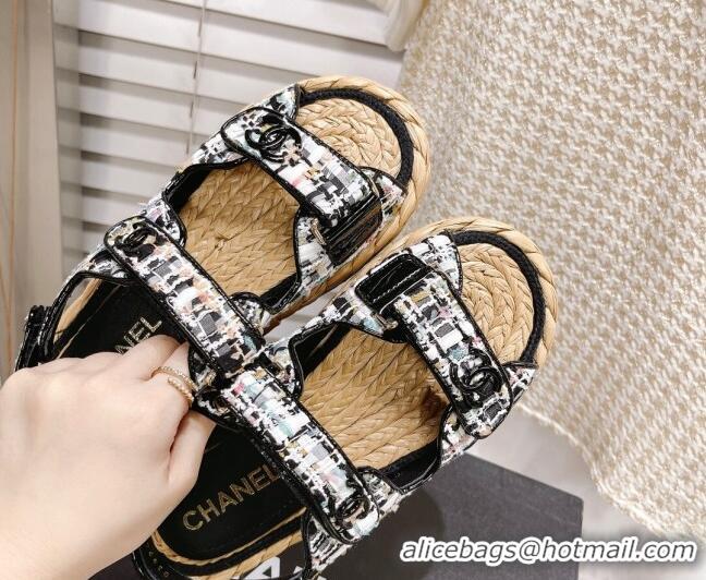 Low Price Chanel Tweed Strap Sandals G38945 Black/White/Multicolor 042175