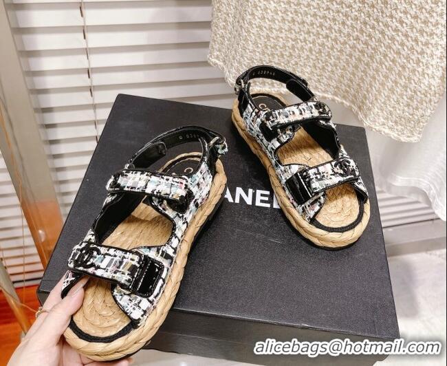 Low Price Chanel Tweed Strap Sandals G38945 Black/White/Multicolor 042175