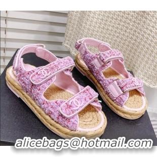 Sumptuous Chanel Tweed Strap Sandals G38945 Sakura Pink 042176