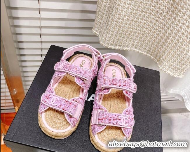 Sumptuous Chanel Tweed Strap Sandals G38945 Sakura Pink 042176