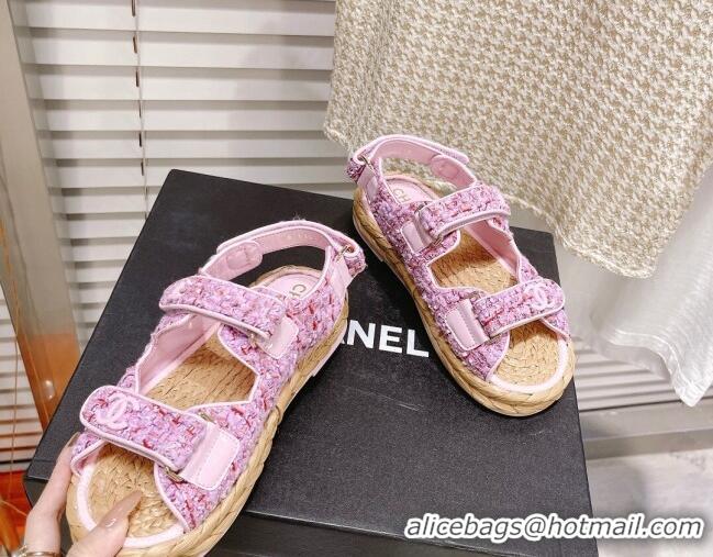 Sumptuous Chanel Tweed Strap Sandals G38945 Sakura Pink 042176