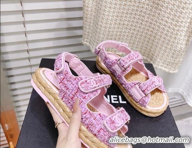 Sumptuous Chanel Tweed Strap Sandals G38945 Sakura Pink 042176