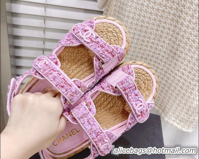 Sumptuous Chanel Tweed Strap Sandals G38945 Sakura Pink 042176