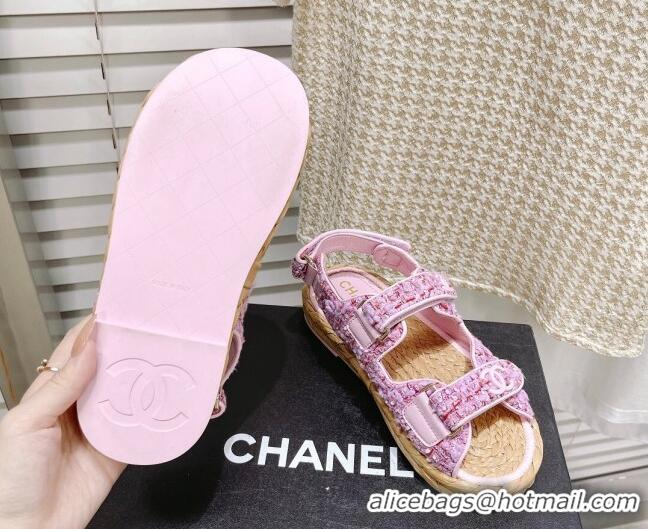 Sumptuous Chanel Tweed Strap Sandals G38945 Sakura Pink 042176