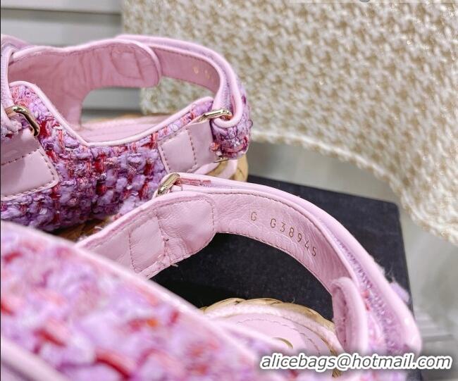 Sumptuous Chanel Tweed Strap Sandals G38945 Sakura Pink 042176