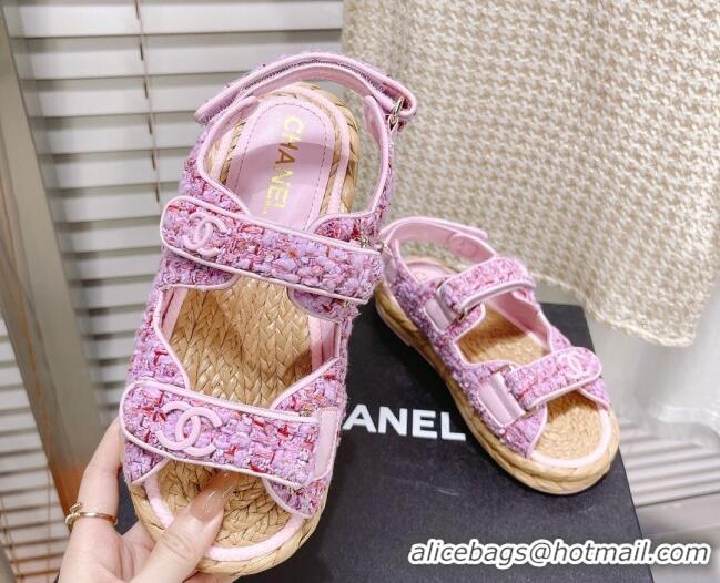 Sumptuous Chanel Tweed Strap Sandals G38945 Sakura Pink 042176