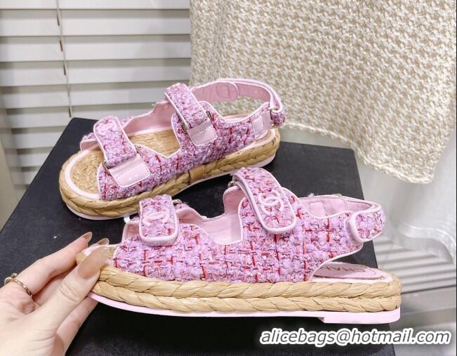 Sumptuous Chanel Tweed Strap Sandals G38945 Sakura Pink 042176