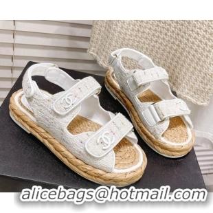 Unique Style Chanel Tweed Strap Sandals G38945 Off-White 042178