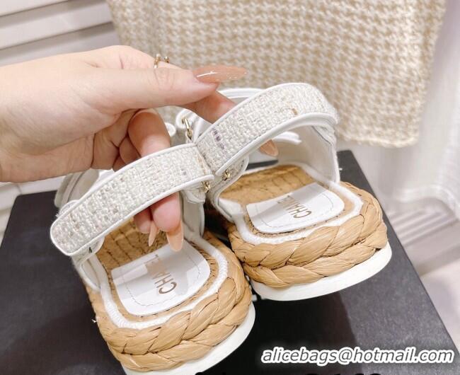 Unique Style Chanel Tweed Strap Sandals G38945 Off-White 042178