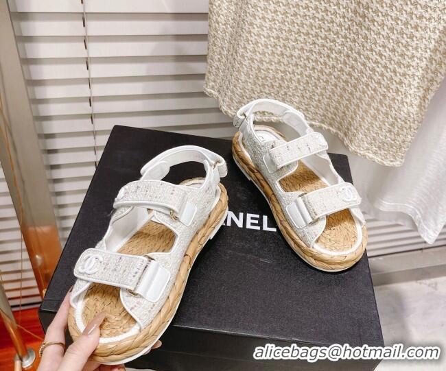 Unique Style Chanel Tweed Strap Sandals G38945 Off-White 042178