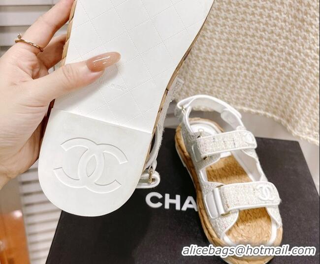 Unique Style Chanel Tweed Strap Sandals G38945 Off-White 042178