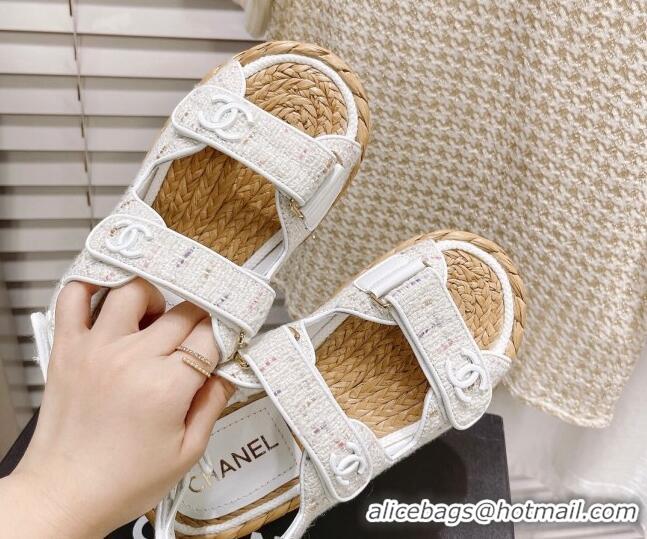 Unique Style Chanel Tweed Strap Sandals G38945 Off-White 042178