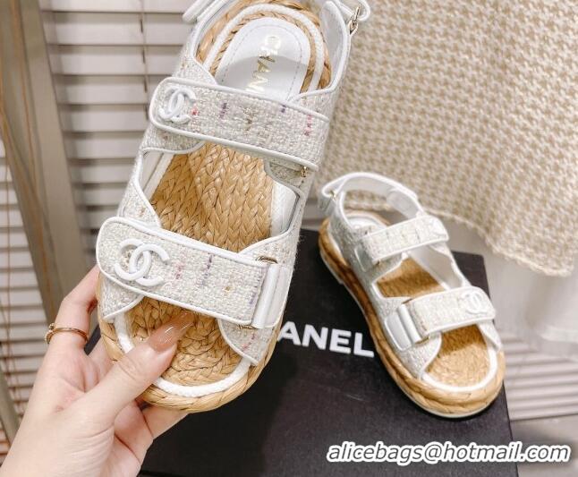 Unique Style Chanel Tweed Strap Sandals G38945 Off-White 042178