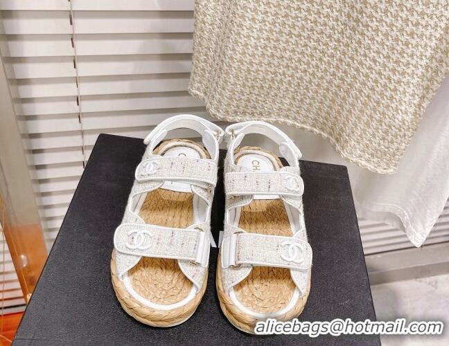 Unique Style Chanel Tweed Strap Sandals G38945 Off-White 042178