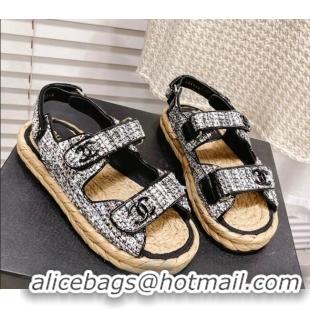 Modern Chanel Tweed Strap Sandals G38945 Black/Multicolor 042179