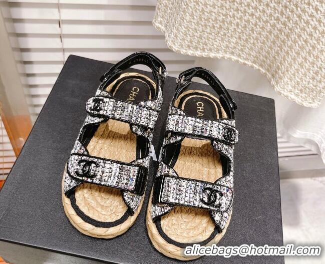 Modern Chanel Tweed Strap Sandals G38945 Black/Multicolor 042179