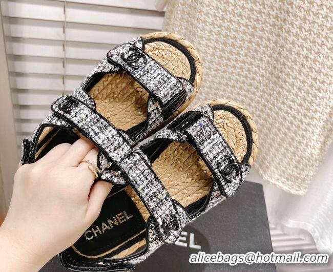 Modern Chanel Tweed Strap Sandals G38945 Black/Multicolor 042179