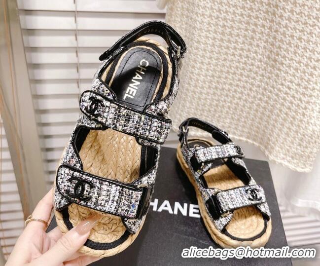 Modern Chanel Tweed Strap Sandals G38945 Black/Multicolor 042179