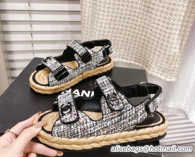 Modern Chanel Tweed Strap Sandals G38945 Black/Multicolor 042179