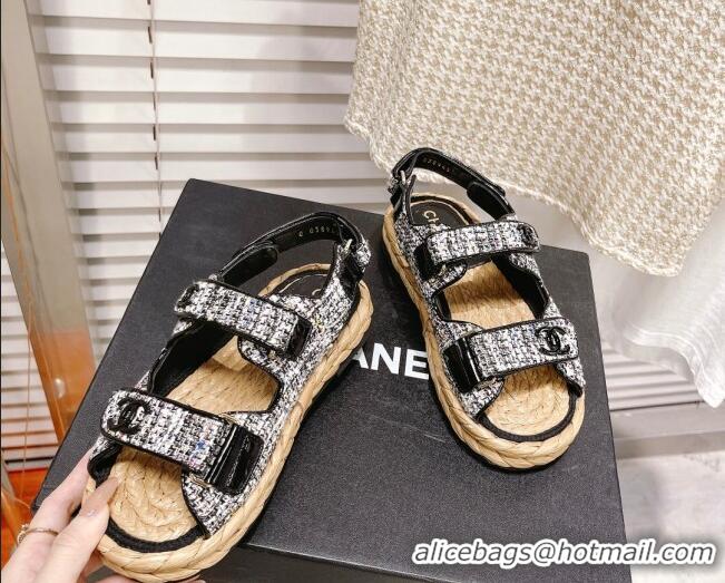 Modern Chanel Tweed Strap Sandals G38945 Black/Multicolor 042179