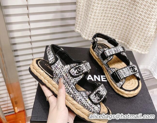 Modern Chanel Tweed Strap Sandals G38945 Black/Multicolor 042179