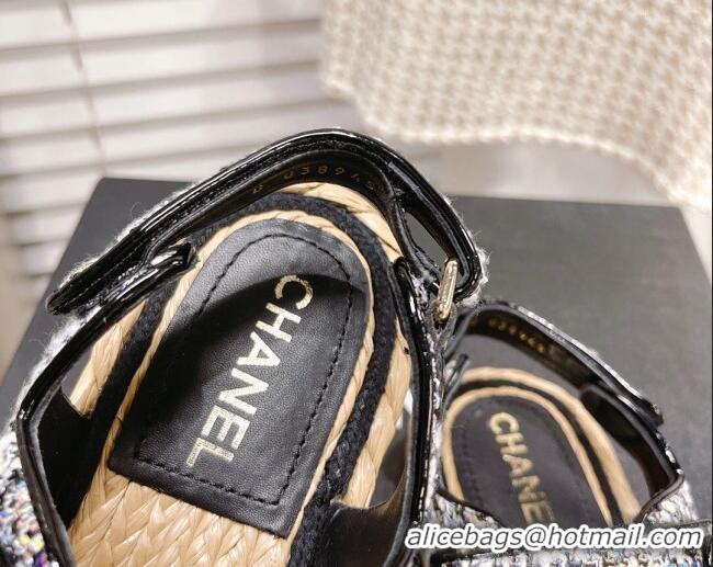 Modern Chanel Tweed Strap Sandals G38945 Black/Multicolor 042179