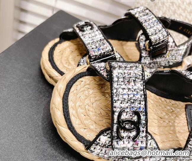 Modern Chanel Tweed Strap Sandals G38945 Black/Multicolor 042179