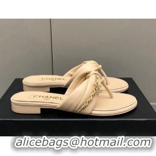 Good Looking Chanel Lambskin Chain Knot Flat Slide Sandals G38210 Beige 042180