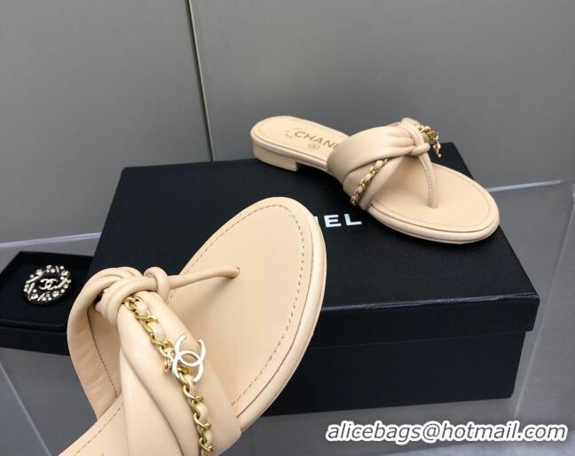 Good Looking Chanel Lambskin Chain Knot Flat Slide Sandals G38210 Beige 042180