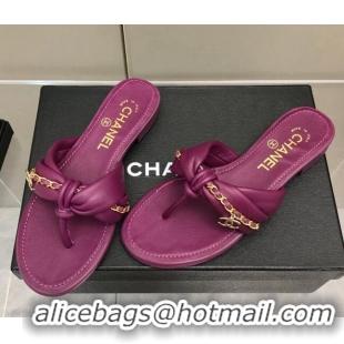 Classic Hot Chanel Lambskin Chain Knot Flat Slide Sandals G38210 Purple 042181