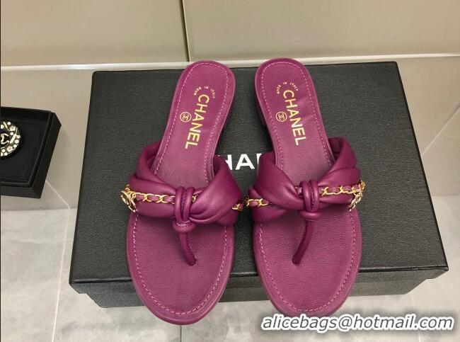 Classic Hot Chanel Lambskin Chain Knot Flat Slide Sandals G38210 Purple 042181