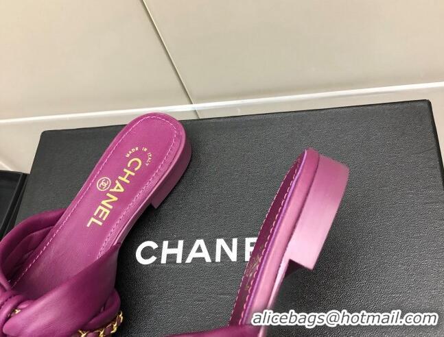 Classic Hot Chanel Lambskin Chain Knot Flat Slide Sandals G38210 Purple 042181