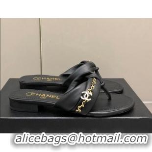 Best Price Chanel Lambskin Chain Knot Flat Slide Sandals G38210 Black 042182