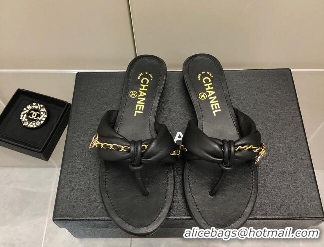 Best Price Chanel Lambskin Chain Knot Flat Slide Sandals G38210 Black 042182