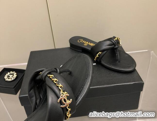 Best Price Chanel Lambskin Chain Knot Flat Slide Sandals G38210 Black 042182