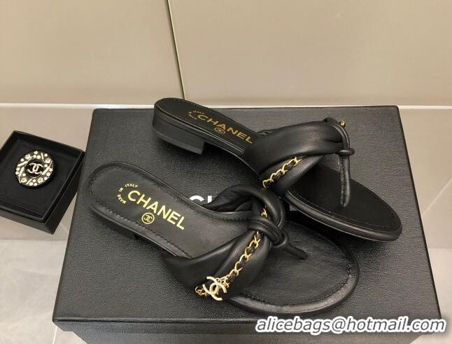 Best Price Chanel Lambskin Chain Knot Flat Slide Sandals G38210 Black 042182