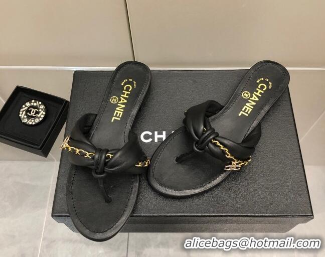 Best Price Chanel Lambskin Chain Knot Flat Slide Sandals G38210 Black 042182