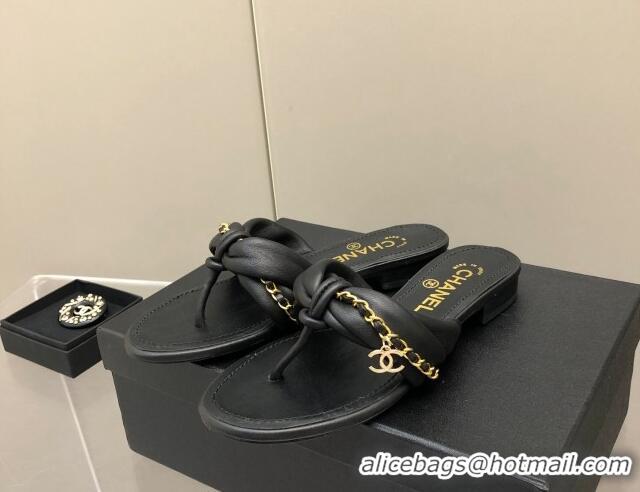 Best Price Chanel Lambskin Chain Knot Flat Slide Sandals G38210 Black 042182