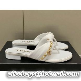 Best Grade Chanel Lambskin Chain Knot Flat Slide Sandals G38210 White 042183