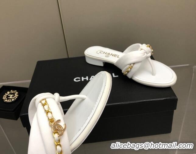 Best Grade Chanel Lambskin Chain Knot Flat Slide Sandals G38210 White 042183